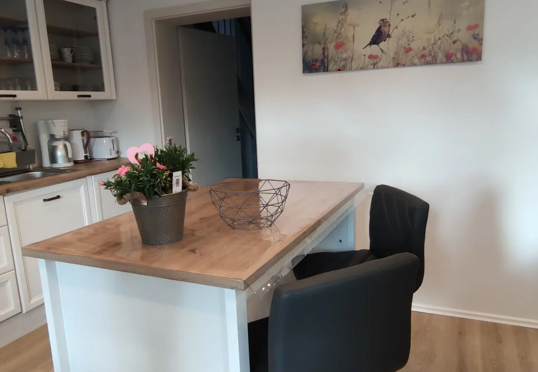 Küche mit Esstisch im Ferienhaus